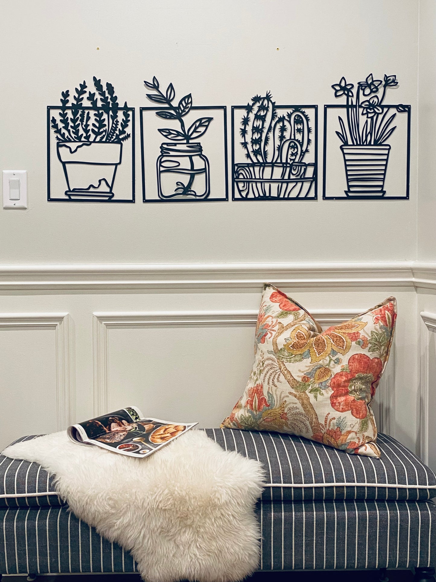 R4U Metal Wall Decor Art-Potted Flowers (Set of 4)