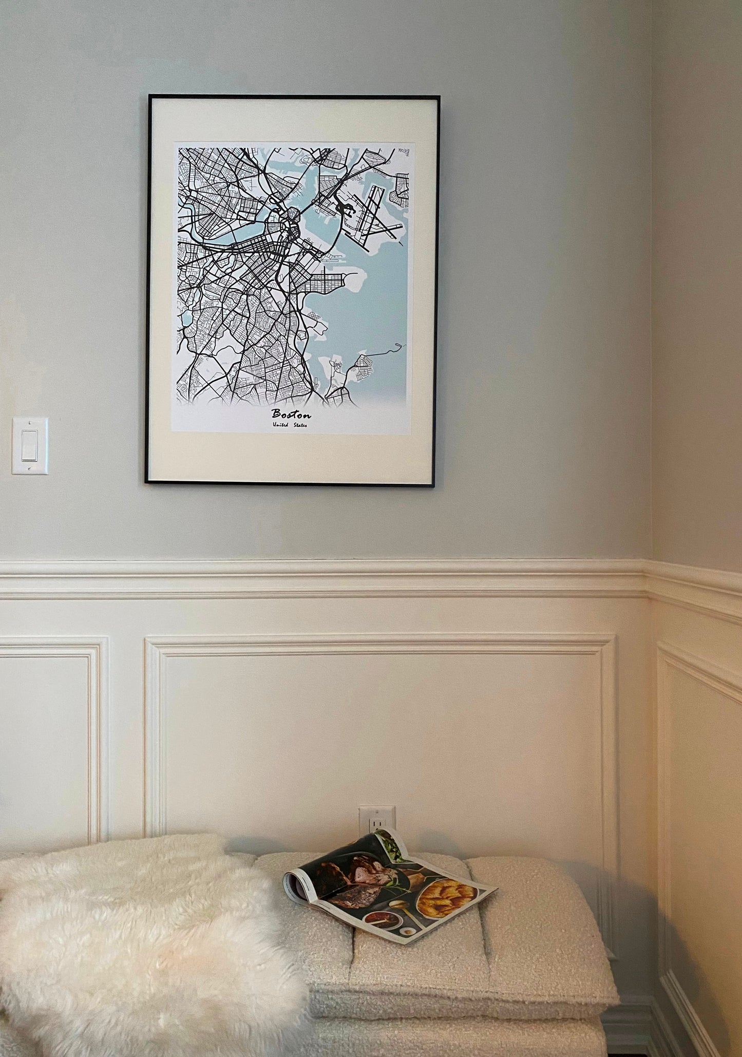 Boston City Print Map Wall Art with Frame