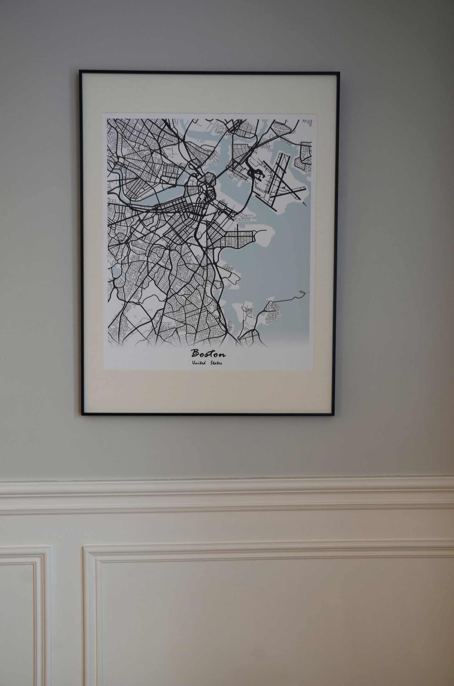 Boston City Print Map Wall Art with Frame