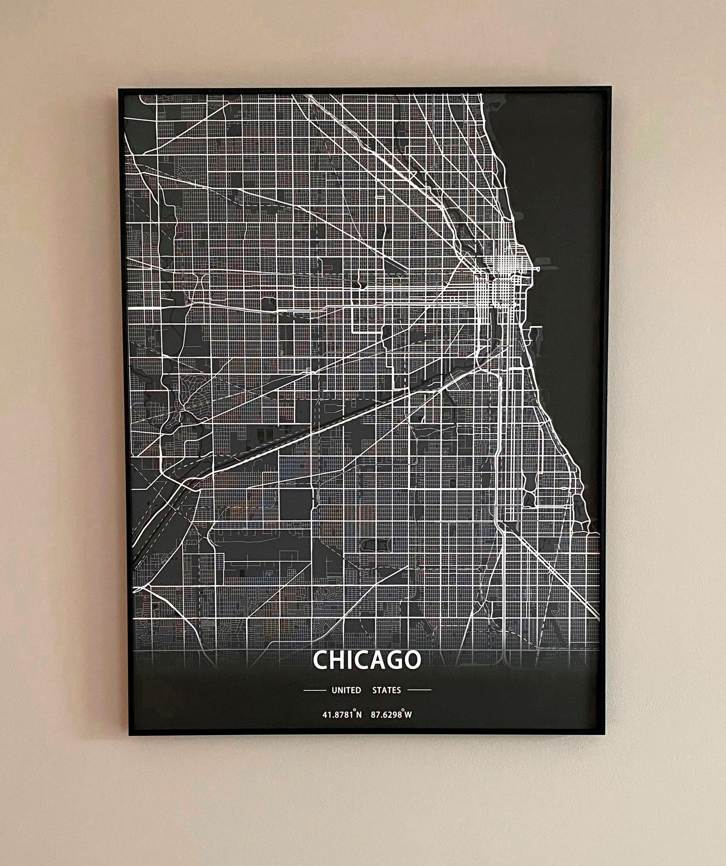 Chicago City Print Map Wall Art with Frame
