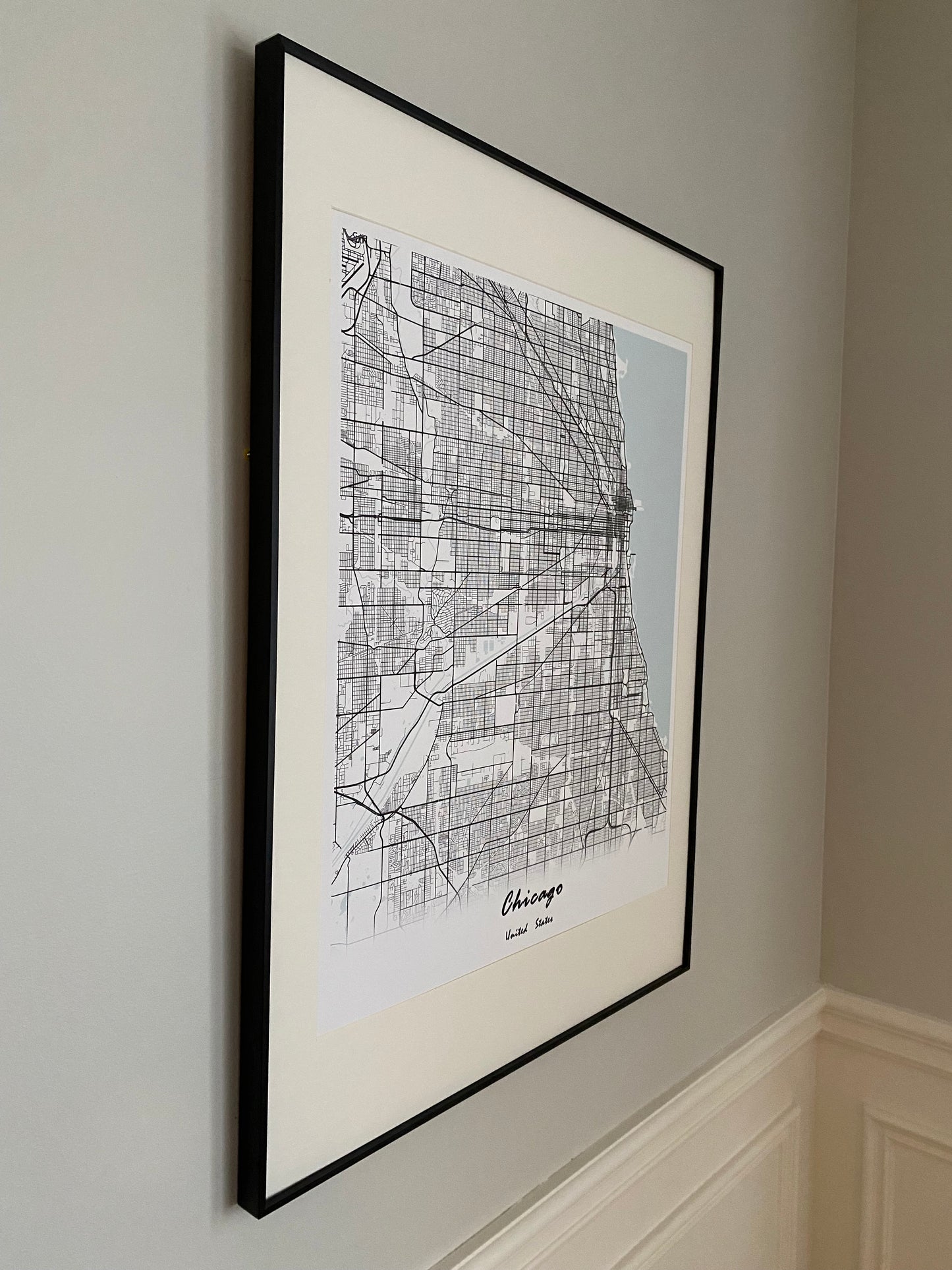 Chicago City Print Map Wall Art with Frame