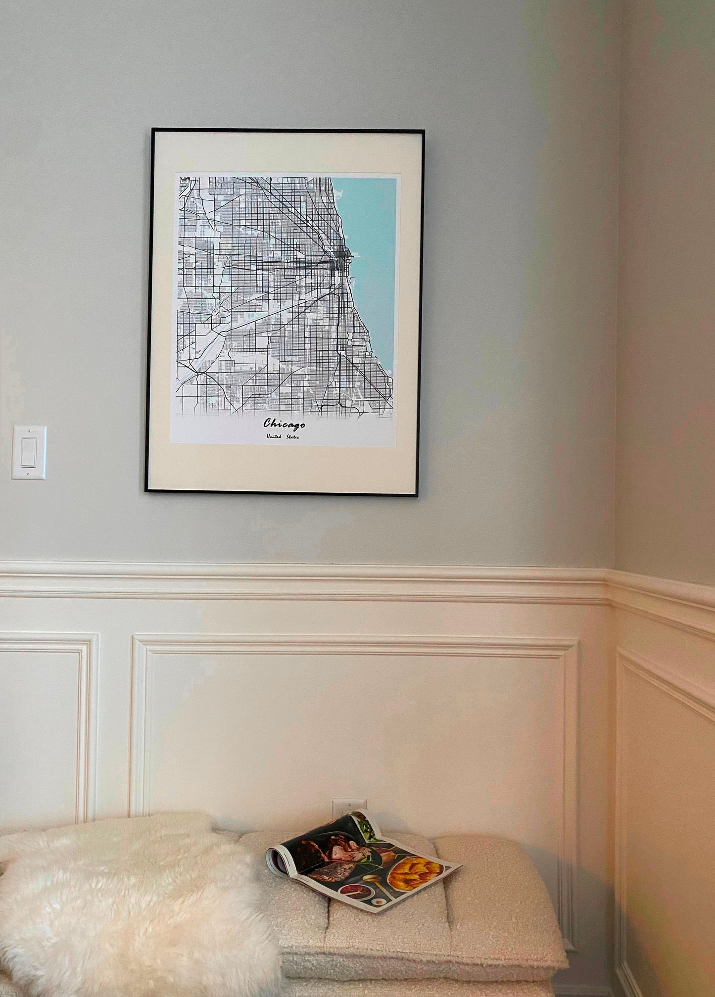 Chicago City Print Map Wall Art with Frame