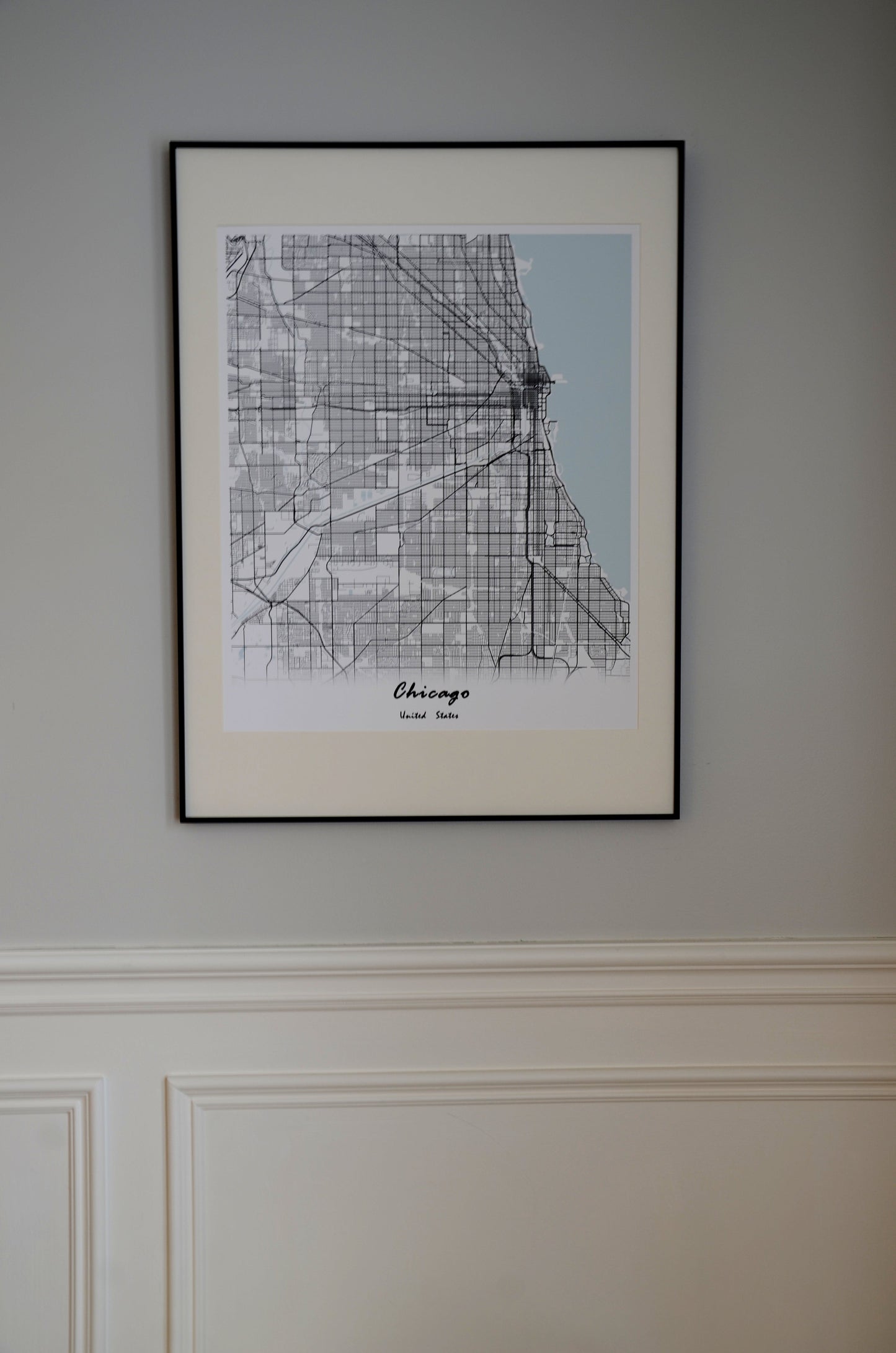 Chicago City Print Map Wall Art with Frame