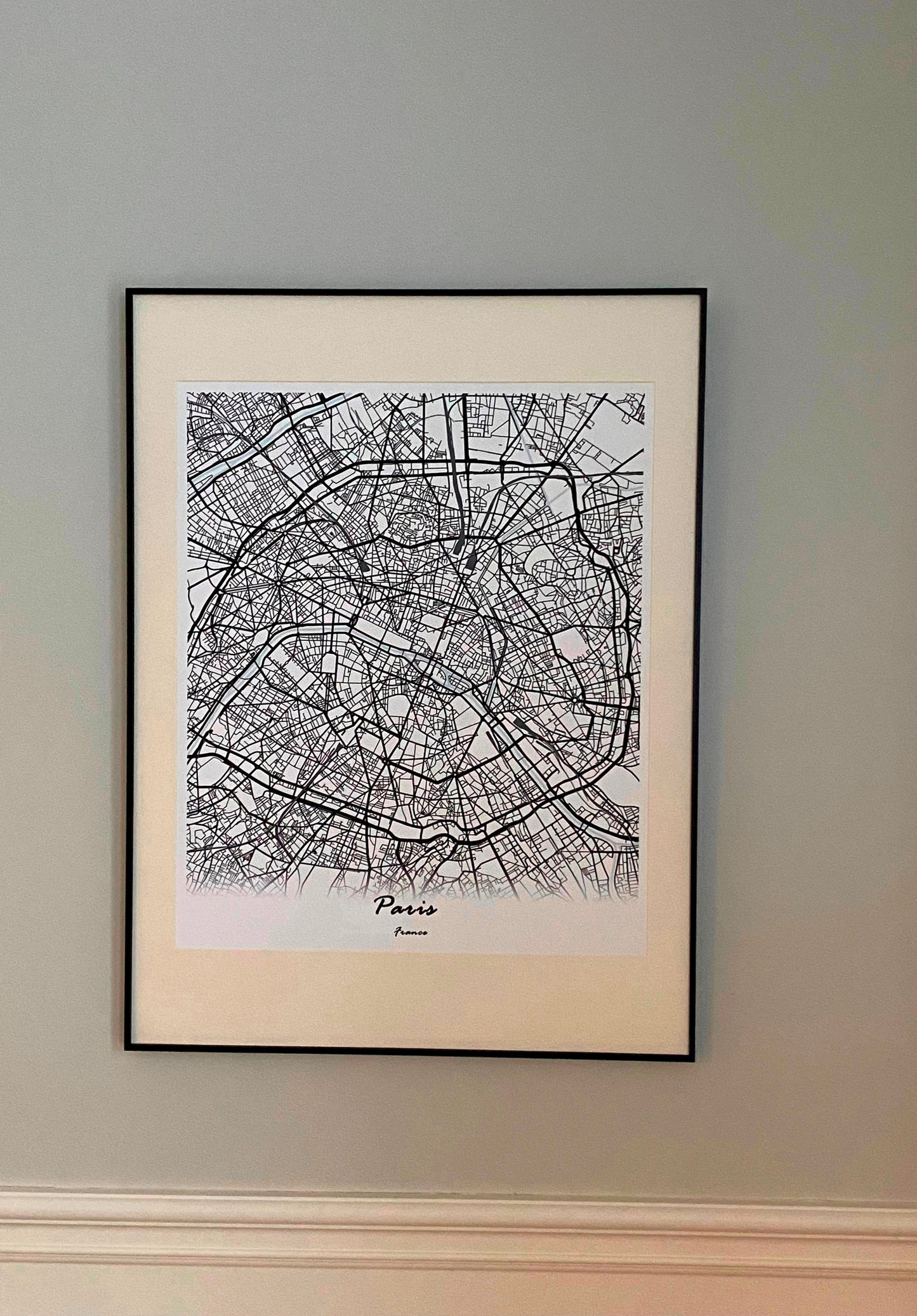 Paris City, France. Print Map Wall Art with Frame