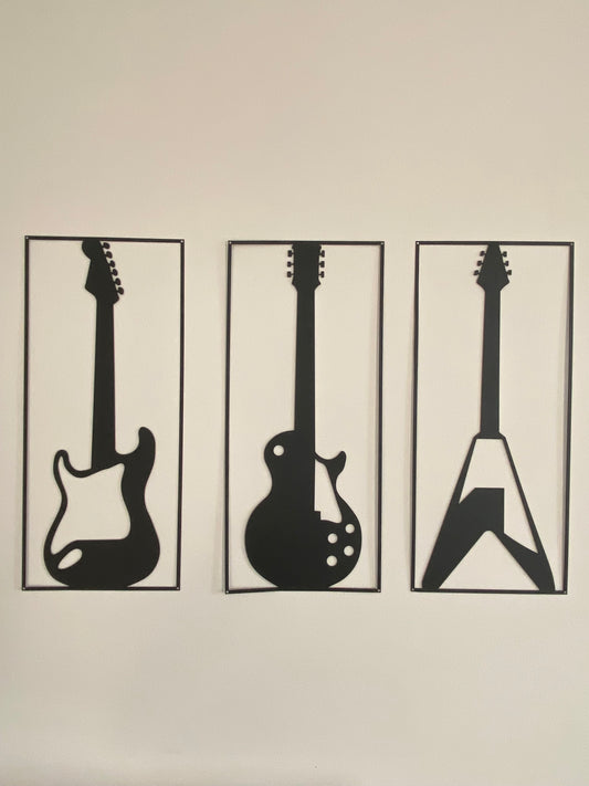 R4U Metal Wall Decor Art-Electrical Guitar in Set (Set of 3)