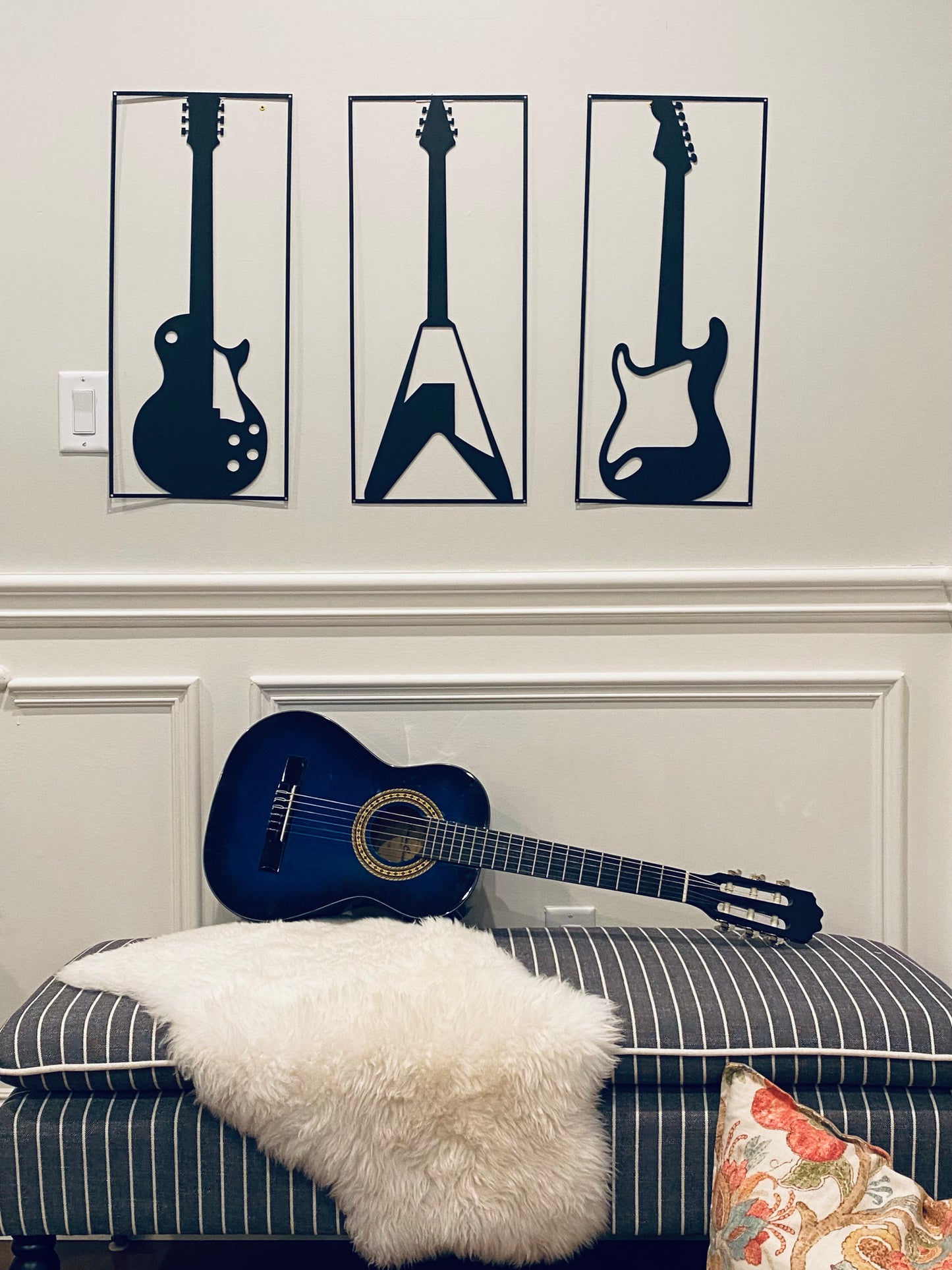 R4U Metal Wall Decor Art-Electrical Guitar in Set (Set of 3)