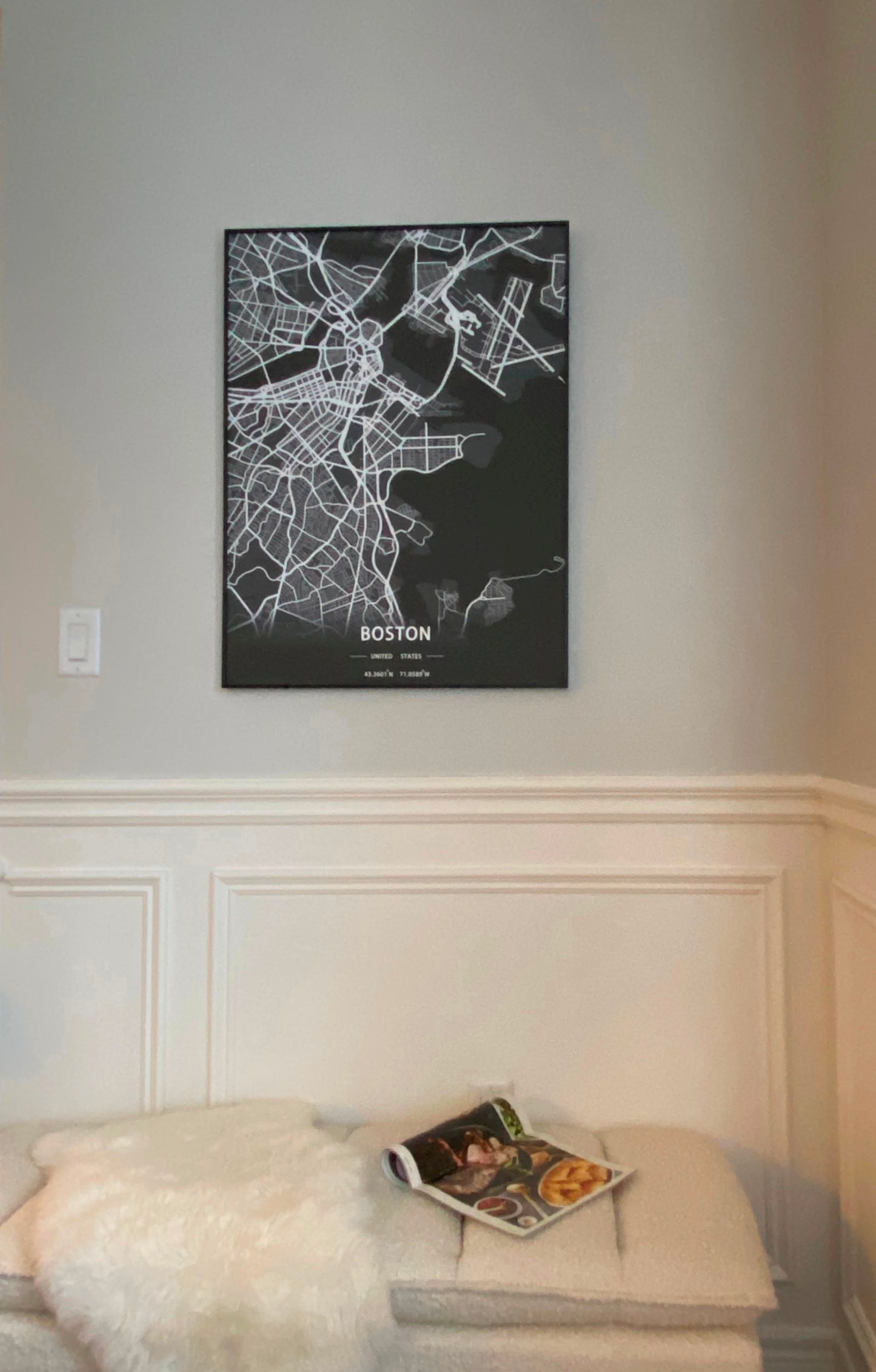 Boston City Print Map Wall Art with Frame