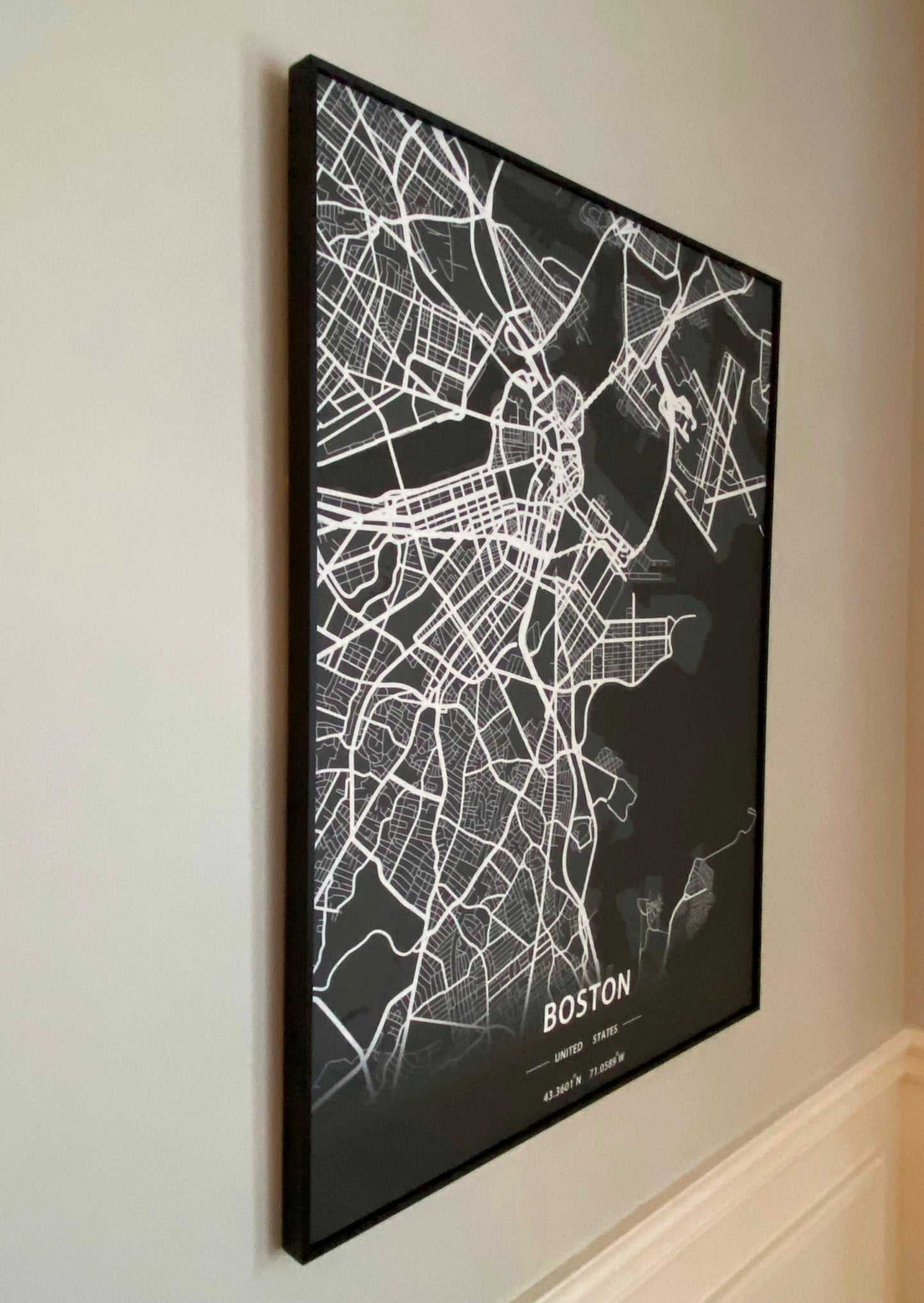 Boston City Print Map Wall Art with Frame