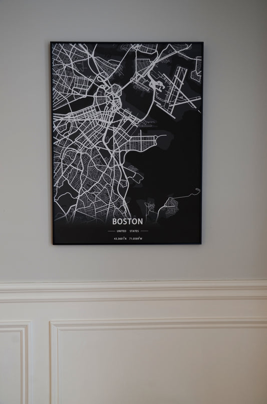 Boston City Print Map Wall Art with Frame