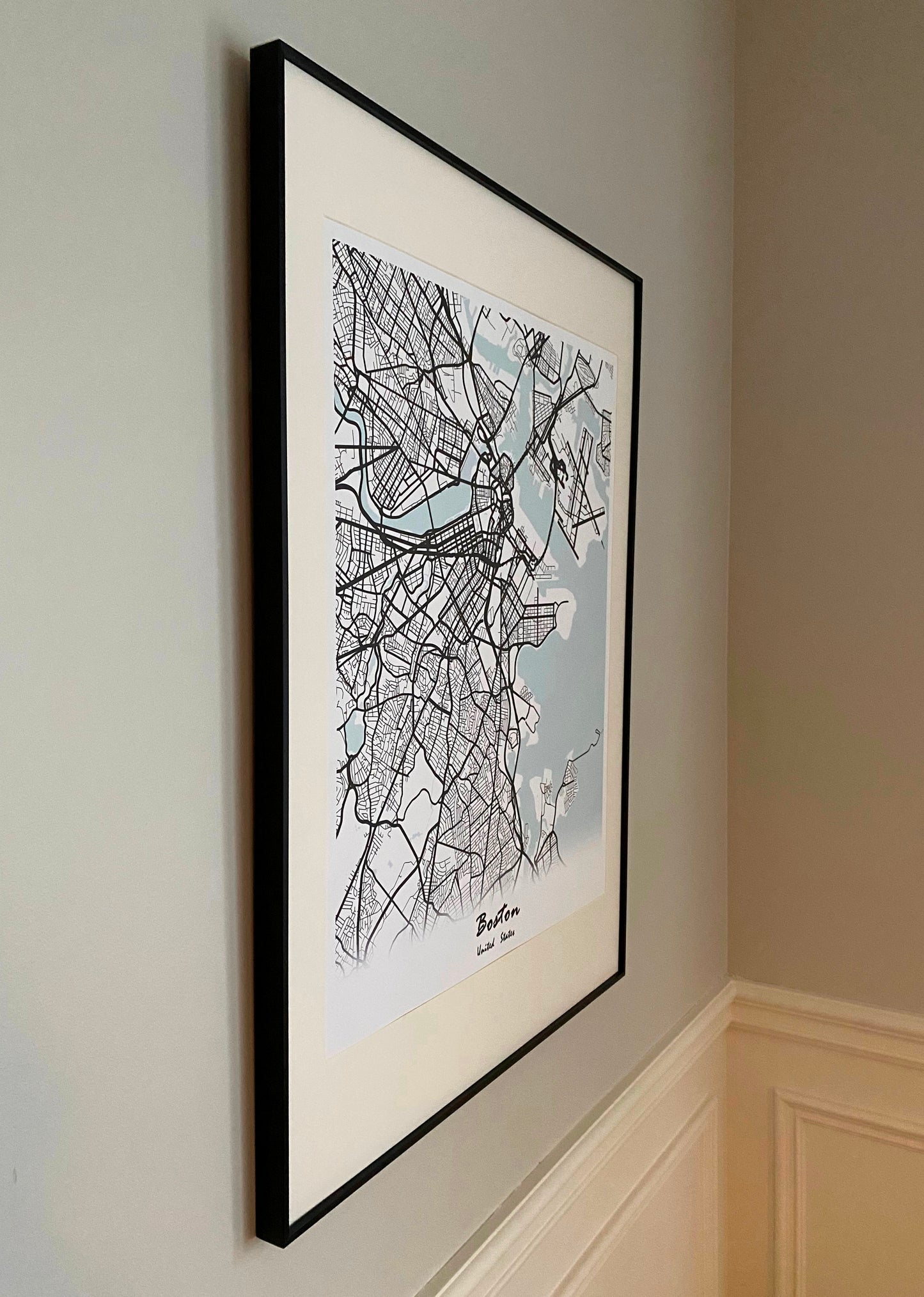 Boston City Print Map Wall Art with Frame