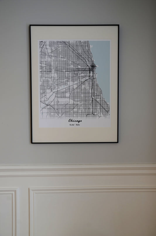 Chicago City Print Map Wall Art with Frame