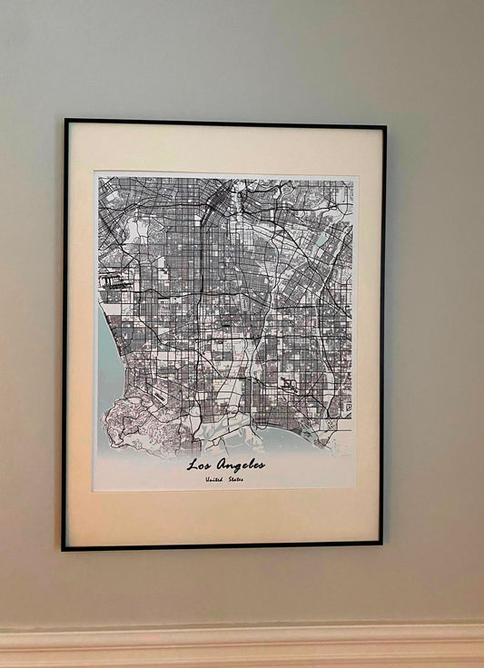 Los Angeles City Print Map Wall Art with Frame