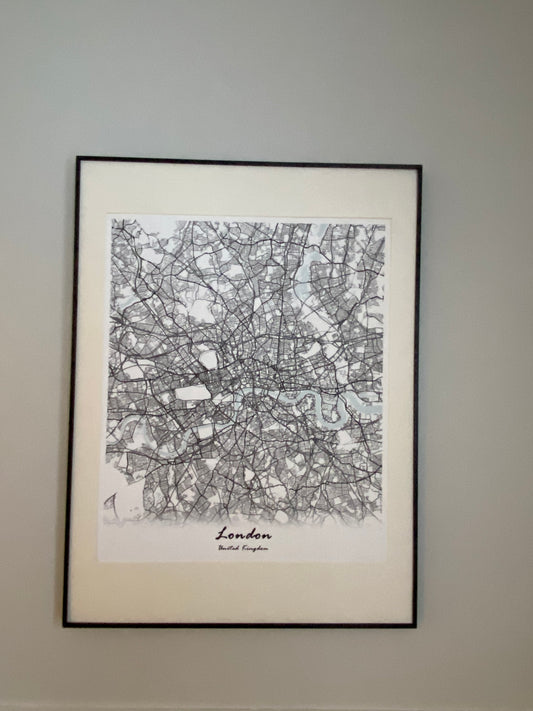 London City, U.K. Print Map Wall Art with Frame