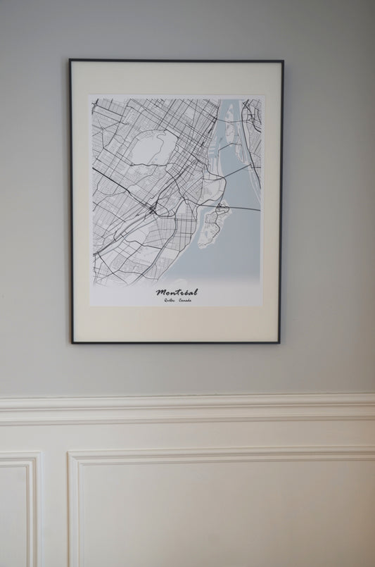 Montreal City Print Map Wall Art with Frame