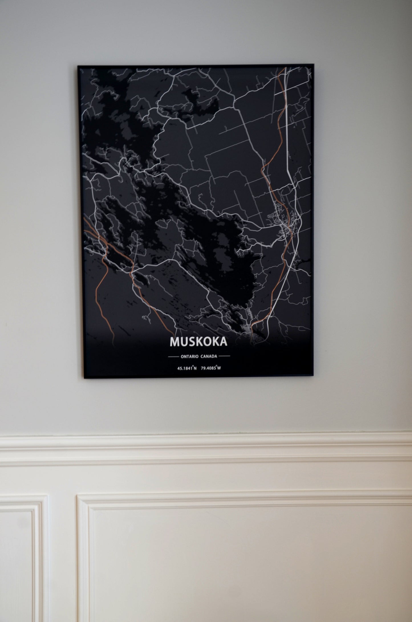 Muskoka Region Ontario Print Map Wall Art with Frame