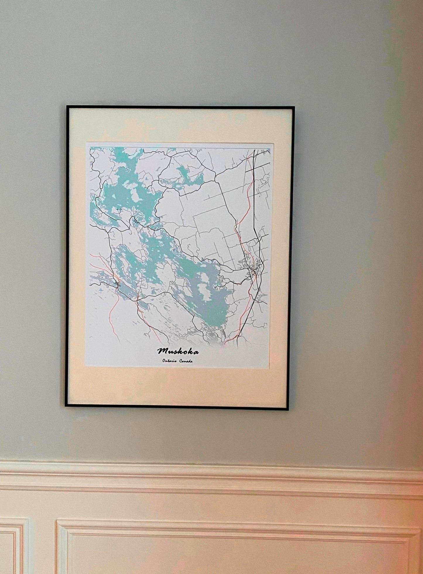 Muskoka Region Ontario Print Map Wall Art with Frame