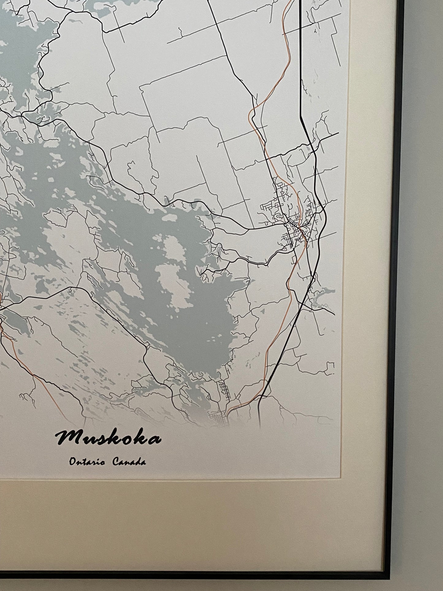 Muskoka Region Ontario Print Map Wall Art with Frame