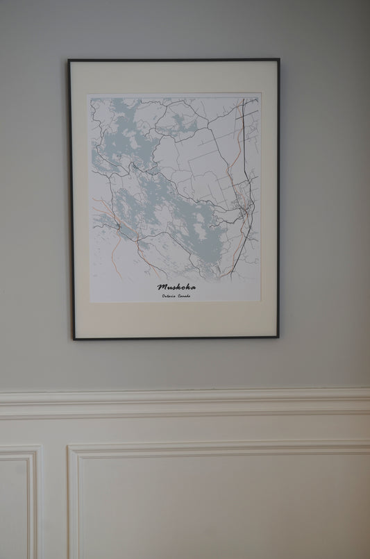 Muskoka Region Ontario Print Map Wall Art with Frame