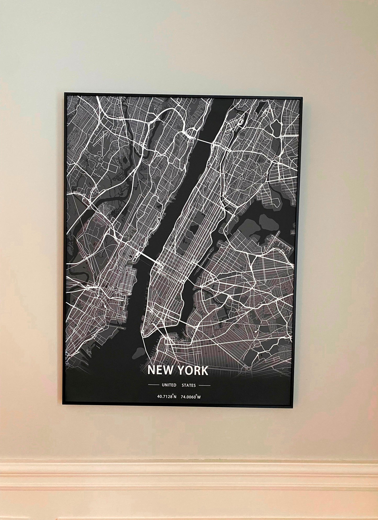 New York City Print Map Wall Art with Frame