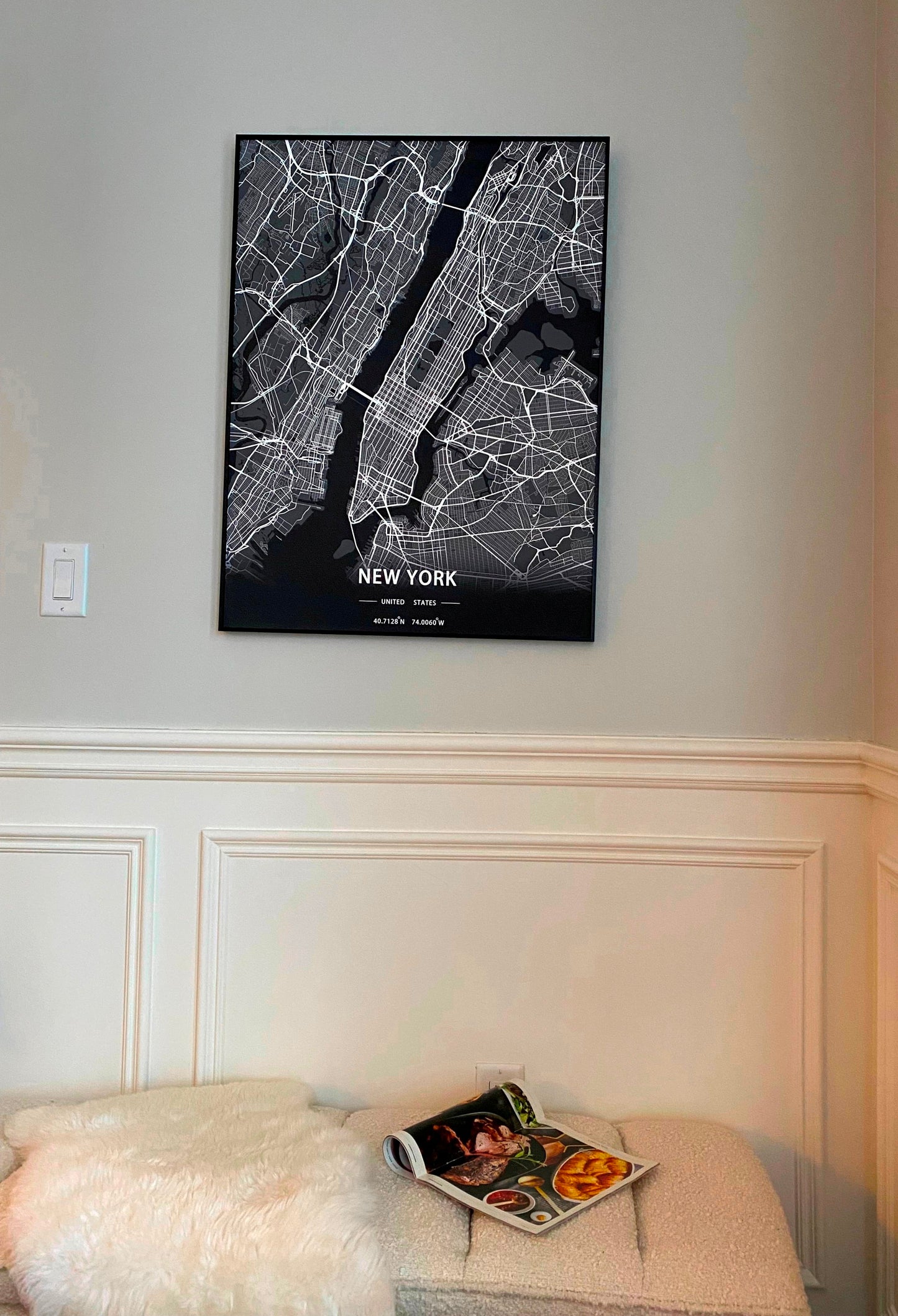 New York City Print Map Wall Art with Frame