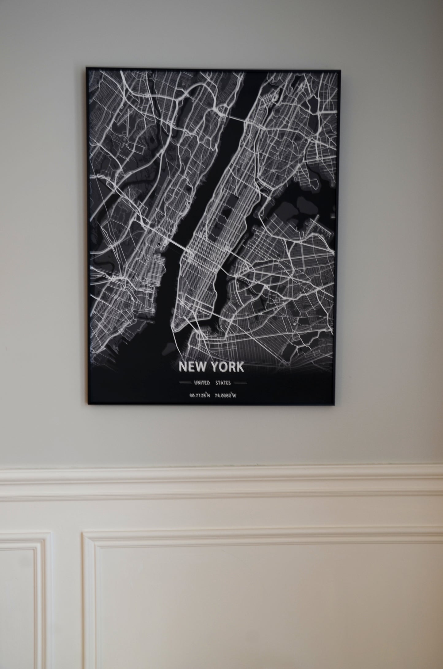 New York City Print Map Wall Art with Frame