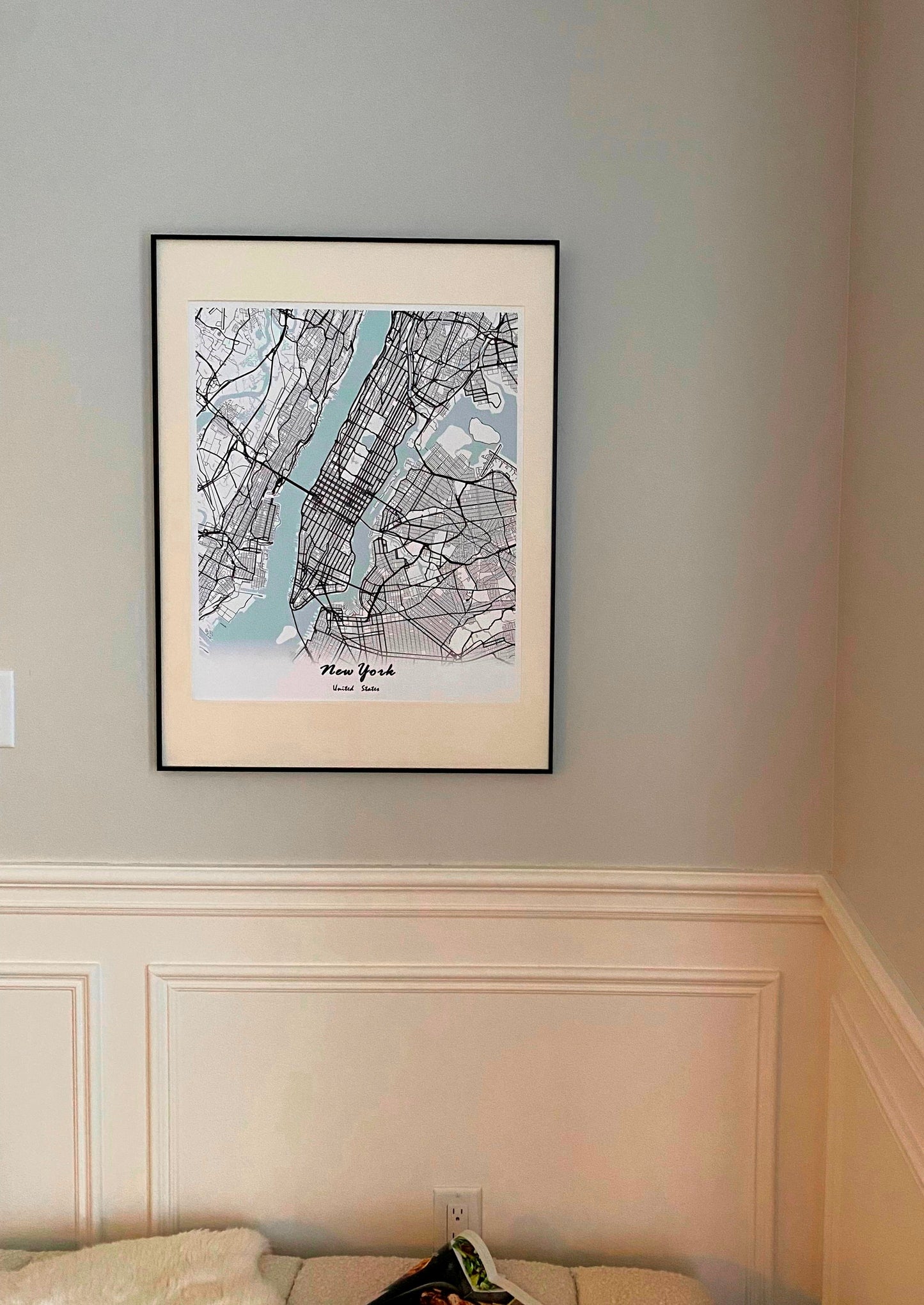 New York City Print Map Wall Art with Frame