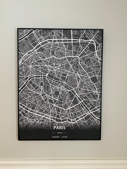 Paris City, France. Print Map Wall Art with Frame