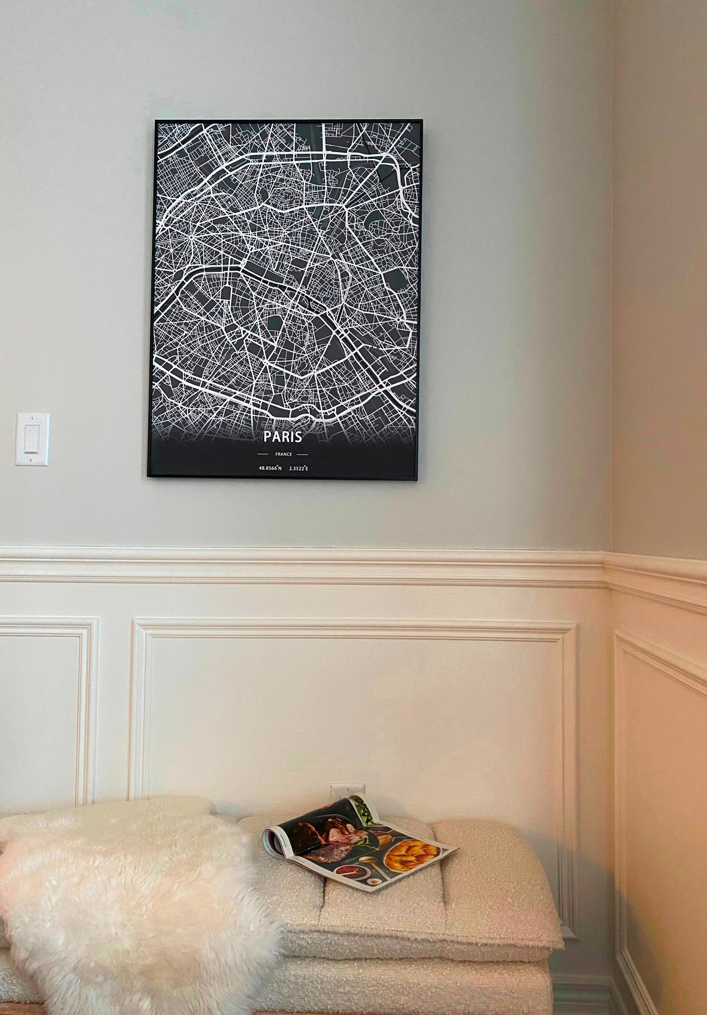 Paris City, France. Print Map Wall Art with Frame