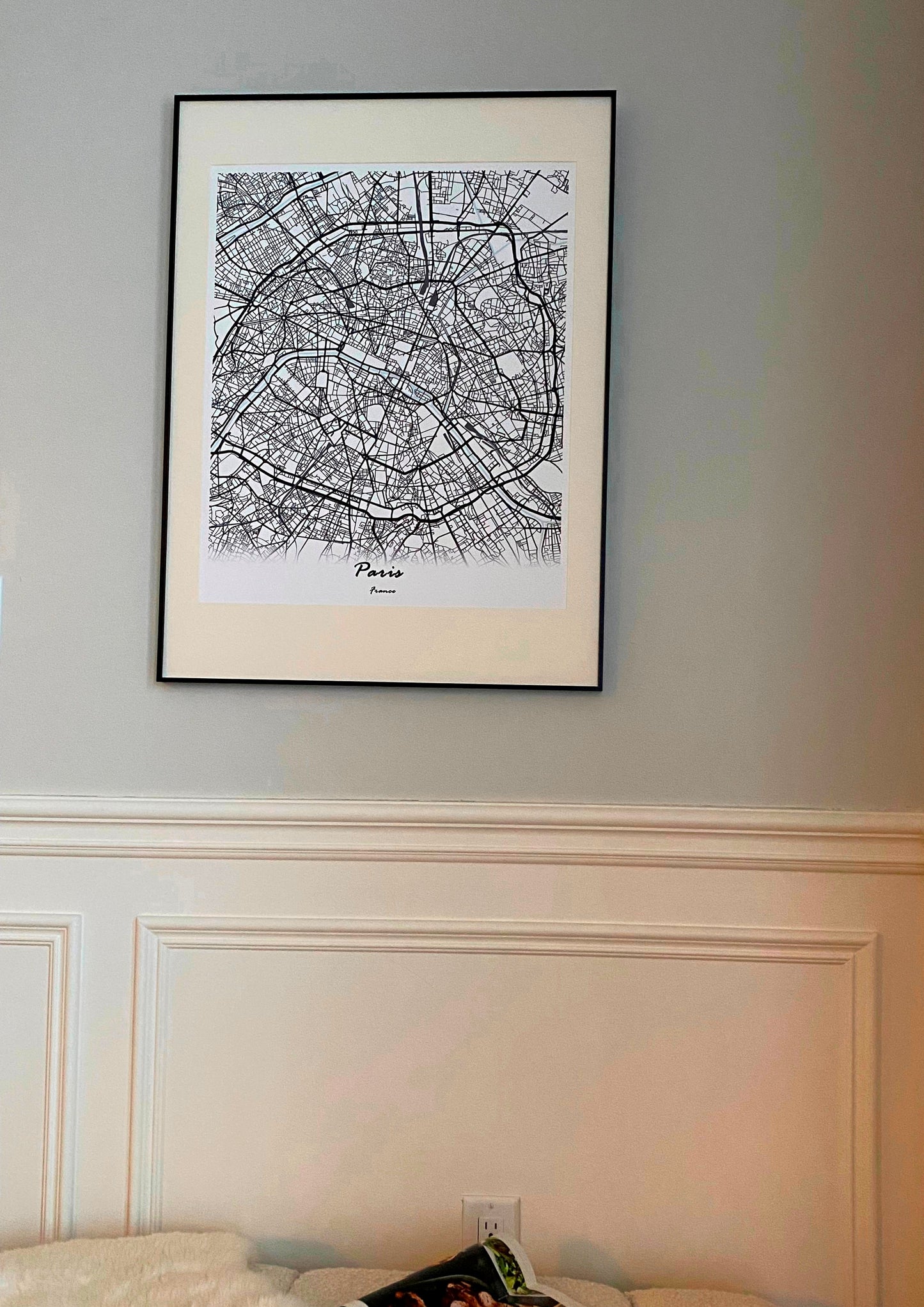 Paris City, France. Print Map Wall Art with Frame